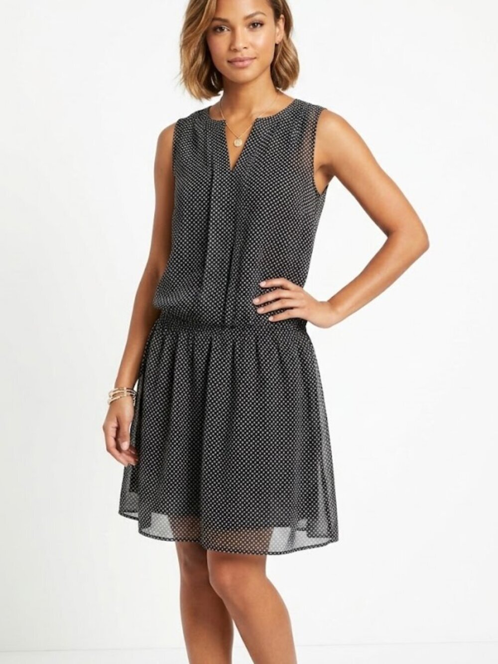 ✨ Chic Polka Dot Sleeveless Drop-Waist Dress Size Small ✨